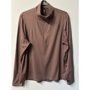 Lukka Lux Womens XL 1/4 Zip Long Sleeve Activewear Top Brown Pullover Thumbholes
